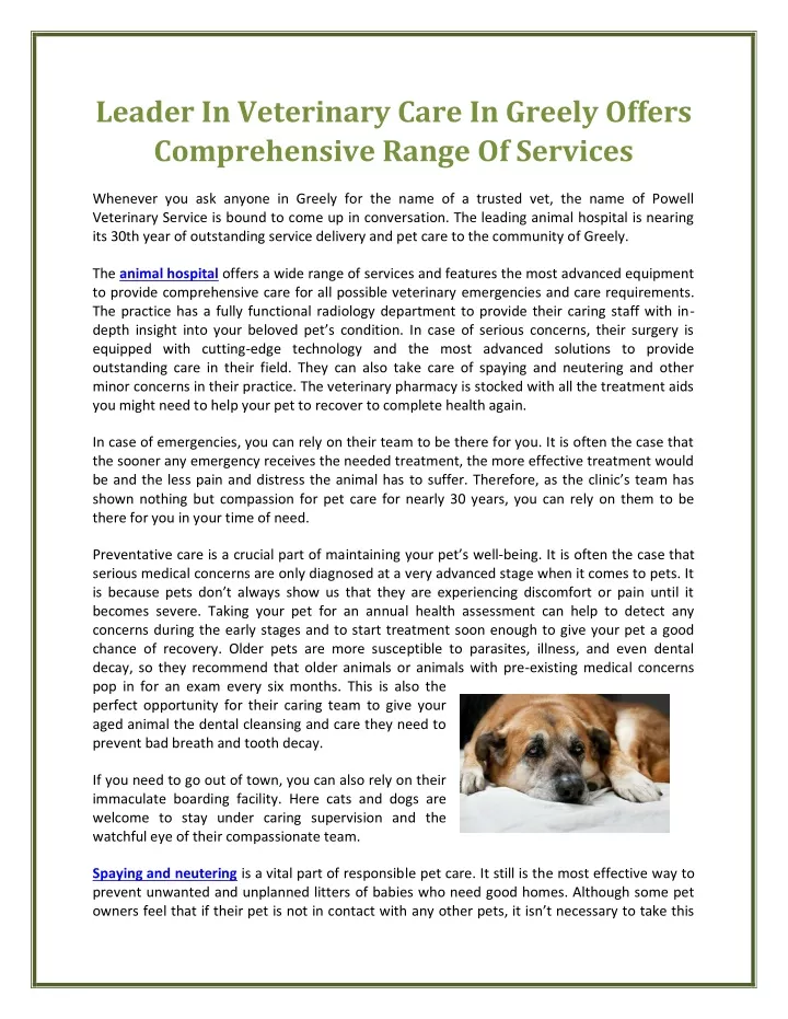 leader in veterinary care in greely offers