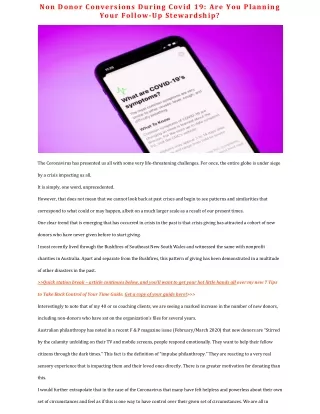 Non Donor Conversions During Covid 19: Are You Planning Your Follow-Up Stewardship?