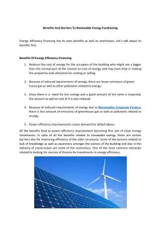 Benefits And Barriers To Renewable Energy Fundraising
