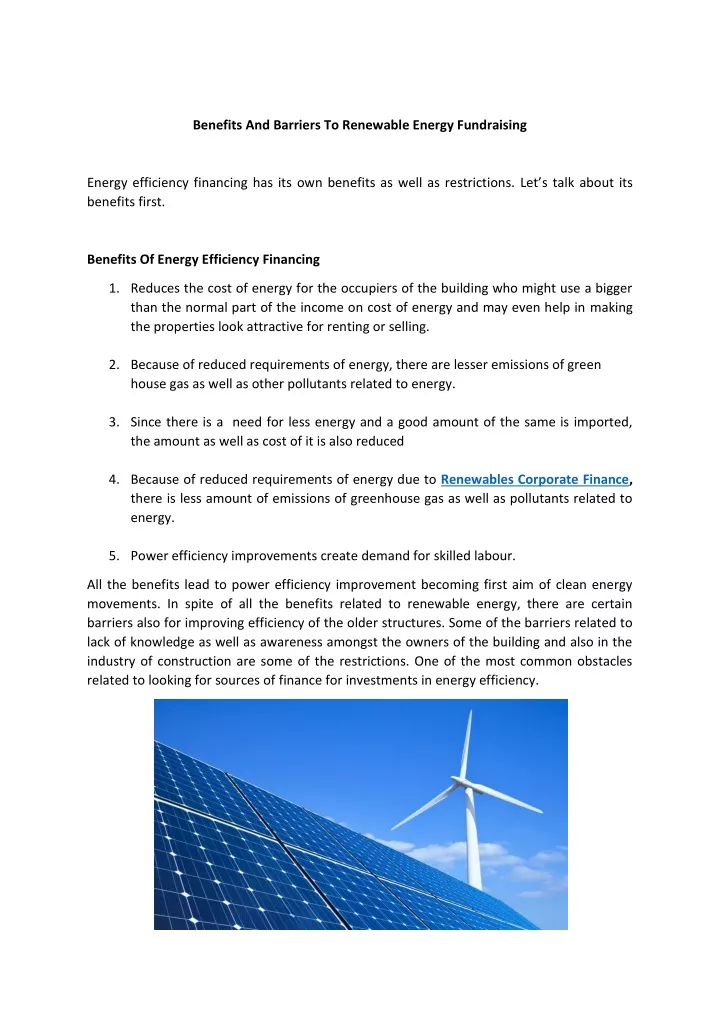benefits and barriers to renewable energy