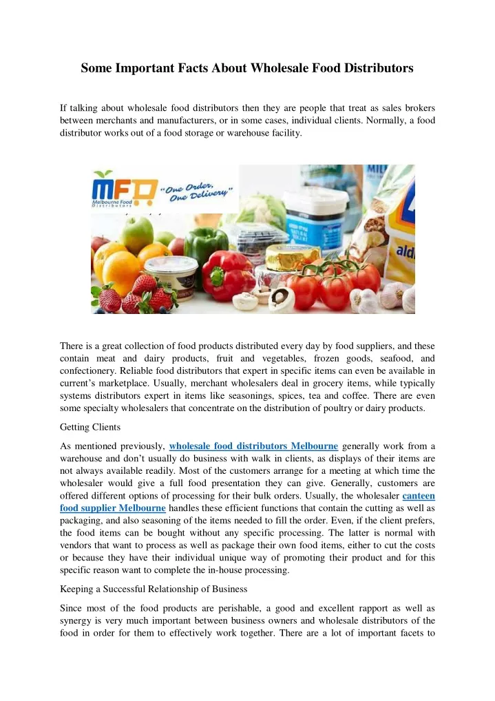 some important facts about wholesale food