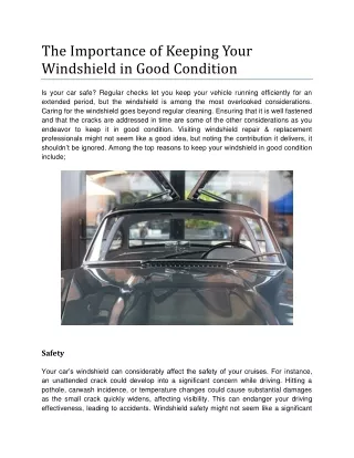 The Importance of Keeping Your Windshield in Good Condition