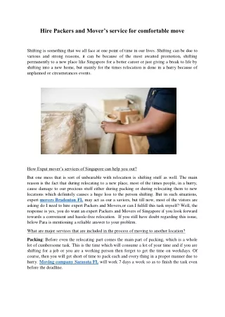 hire packers and mover s service for comfortable