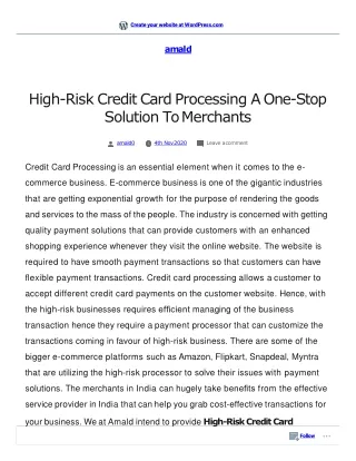 High-Risk Credit Card Processing A One-Stop Solution To Merchants