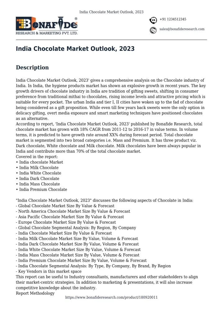 india chocolate market outlook 2023