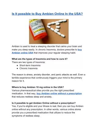 is it possible to buy ambien online in the usa