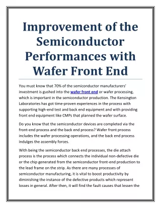 improvement of the semiconductor performances