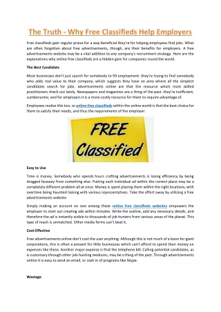 The Truth - Why Free Classifieds Help Employers