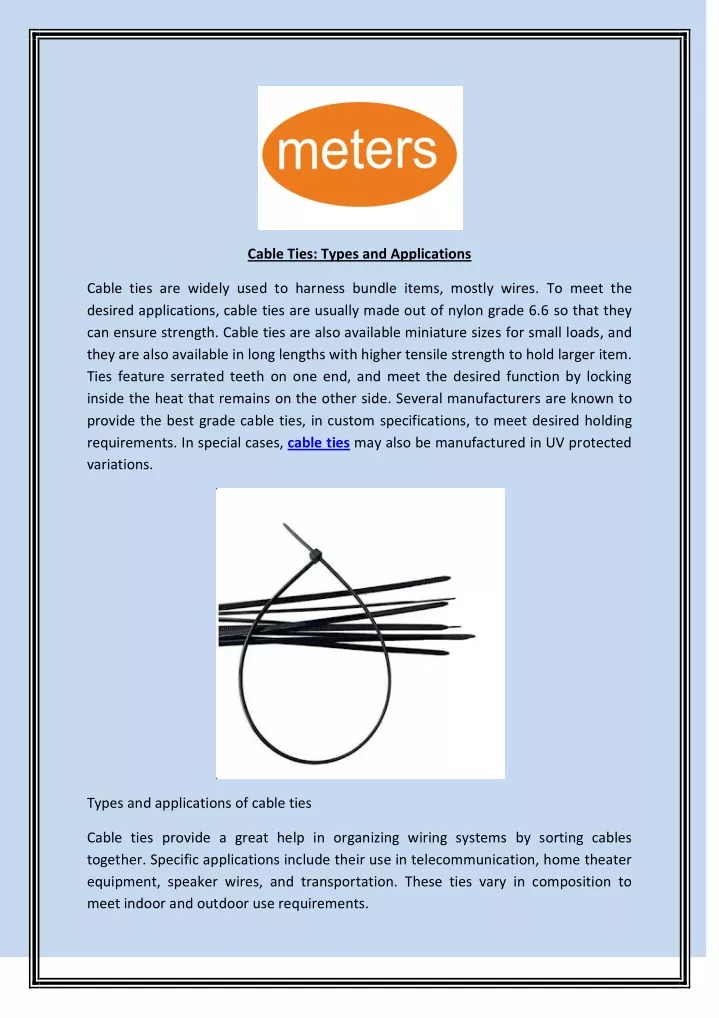 cable ties types and applications