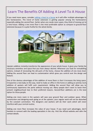 learn the benefits of adding a level to a house