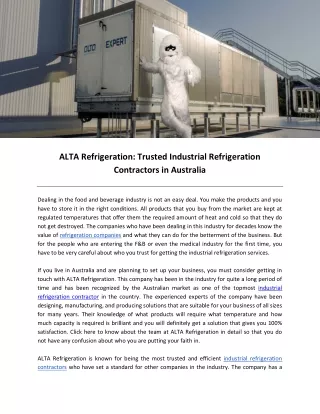 ALTA Refrigeration: Trusted Industrial Refrigeration Contractors in Australia