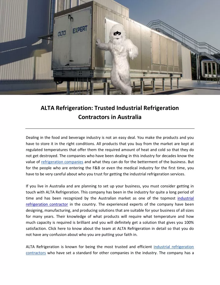 alta refrigeration trusted industrial