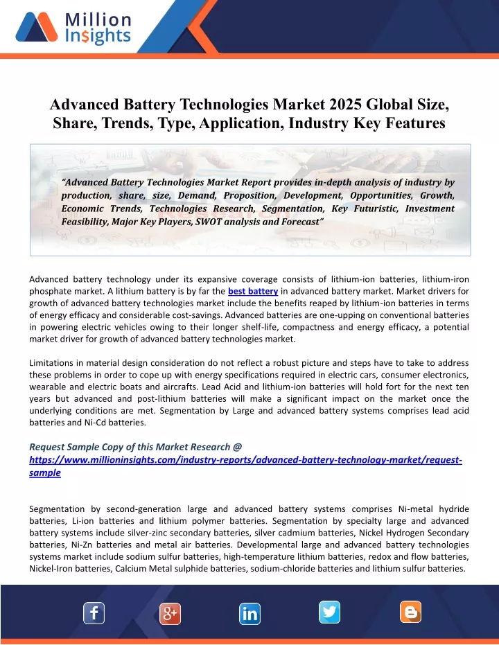 advanced battery technologies market 2025 global