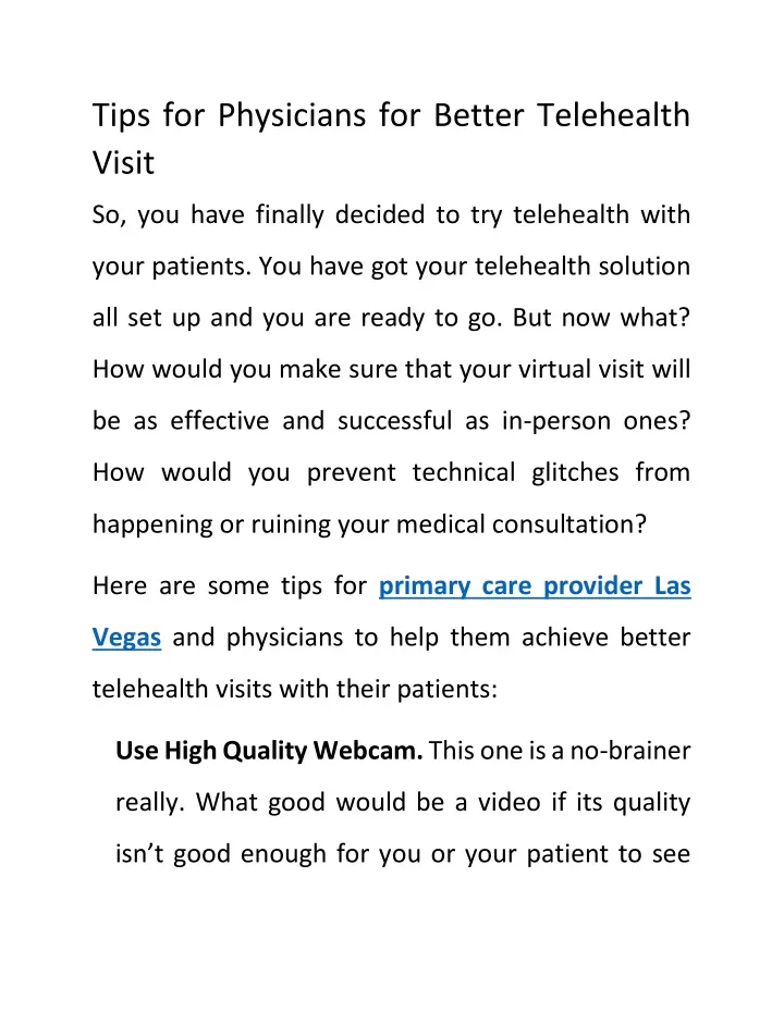 tips for physicians for better telehealth visit