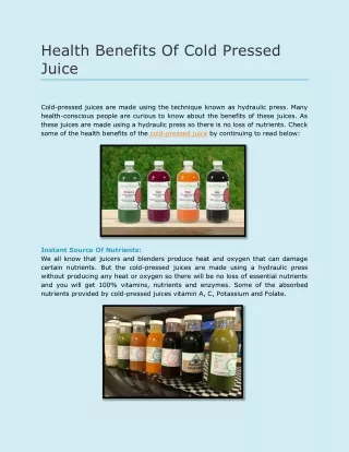 Health Benefits Of Cold Pressed Juice