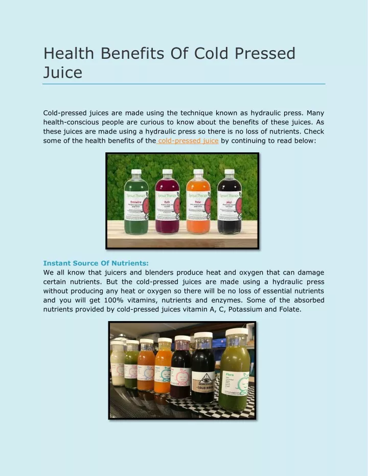 health benefits of cold pressed juice