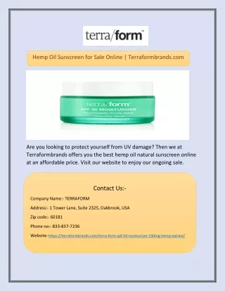 Hemp Oil Sunscreen for Sale Online | Terraformbrands.com