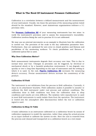 What Is The Need Of Instrument Pressure Calibration?