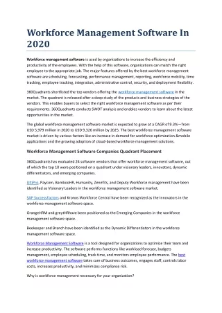 Workforce Management Software In 2020 - Latest Quadrant Ranking by 360Quadrants