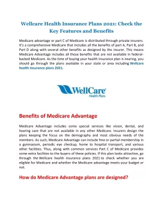 Wellcare Health Insurance Plans 2021: Check the Key Features and Benefits