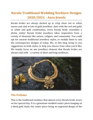 Kerala Traditional Wedding Necklace Designs 2020/2021 - Aura Jewels