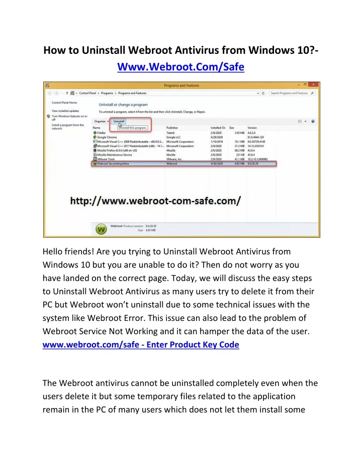 how to uninstall webroot antivirus from windows