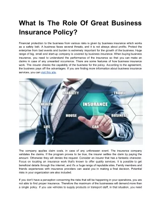 What Is The Role Of Great Business Insurance Policy?