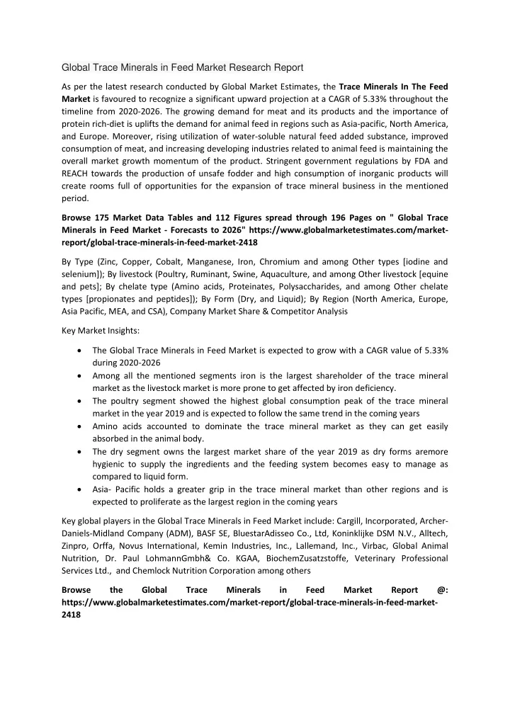 global trace minerals in feed market research
