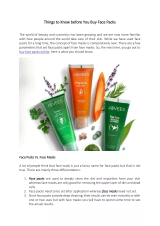 Things to Know before You Buy Face Packs