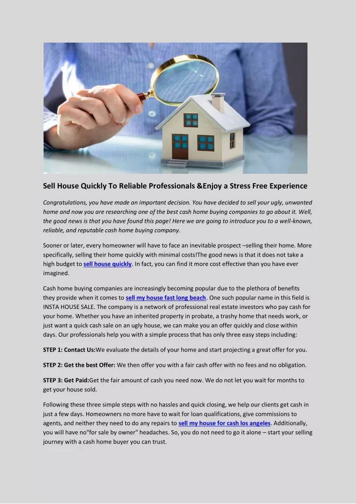sell house quickly to reliable professionals