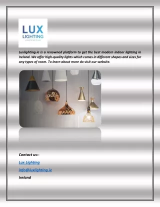 Modern Indoor Lighting in Ireland | Luxlighting.ie