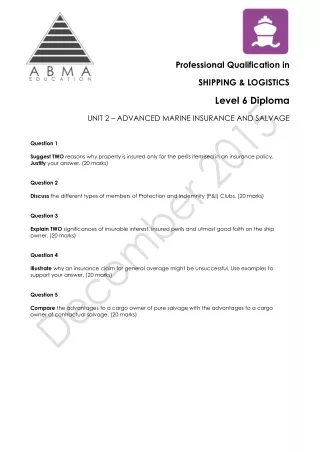 ABMA level 6 Diploma in SHIPPING AND LOGISTICS