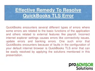 Effective Remedy To Resolve QuickBooks TLS Error
