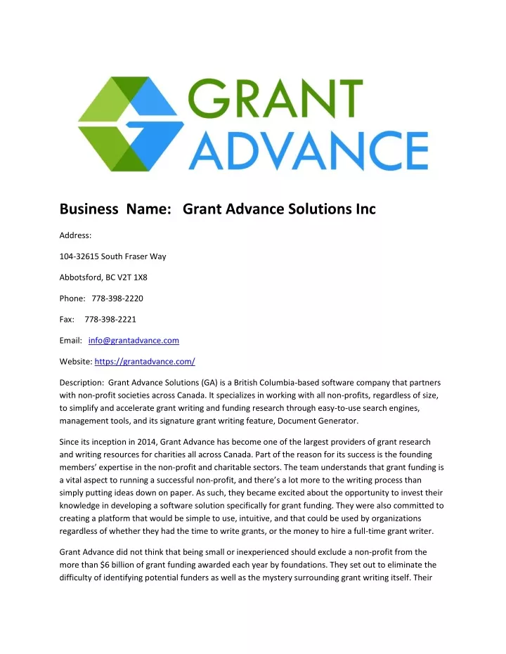 business name grant advance solutions inc