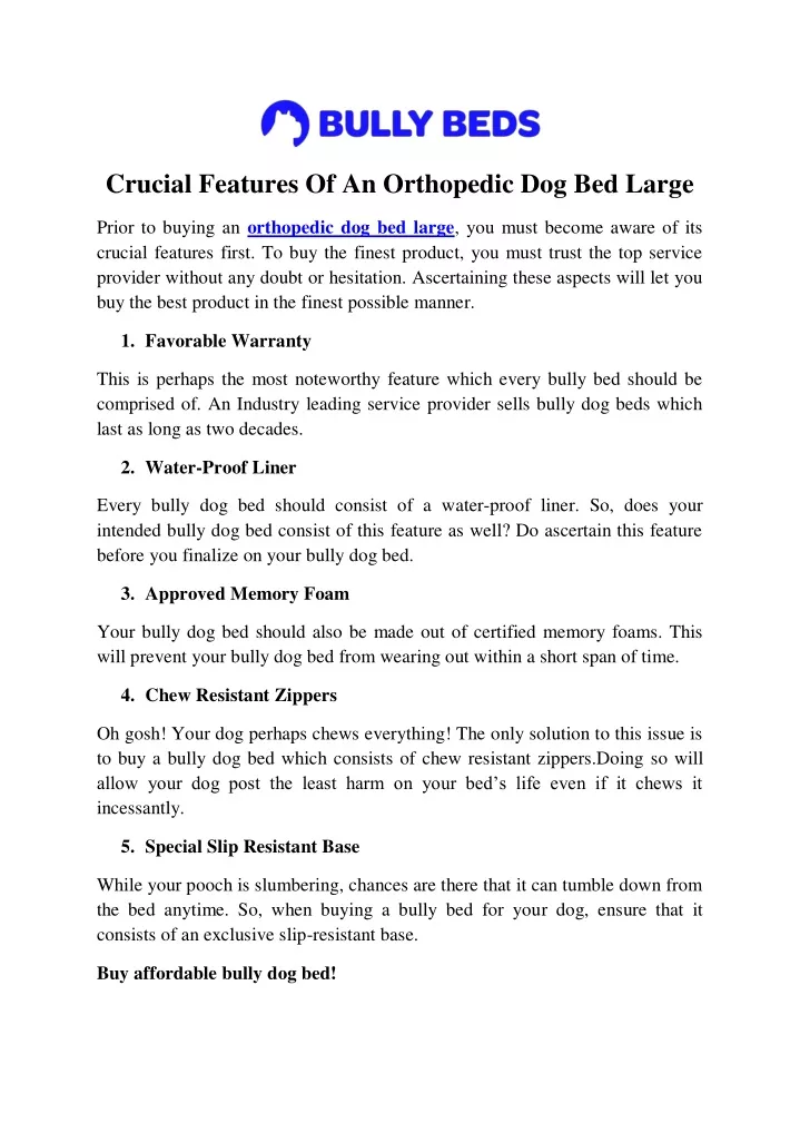 crucial features of an orthopedic dog bed large