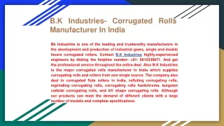 Bk Industries- Corrugated Rolls Manufacturer in India