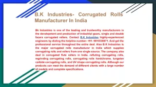 B.K Industries- Corrugated Rolls Manufacturer in India