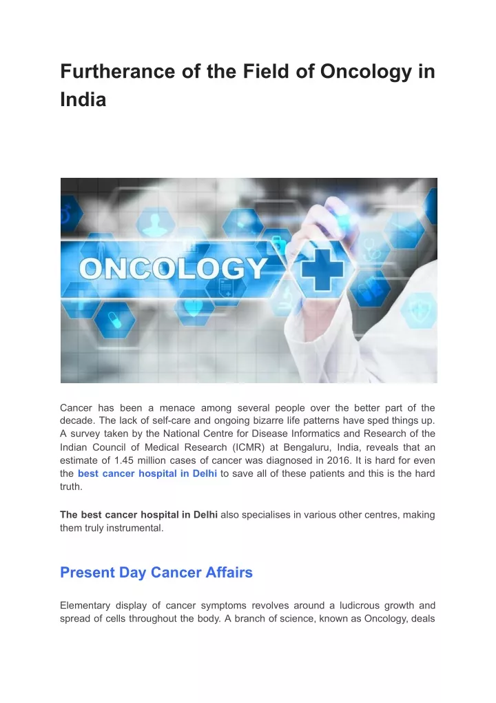 furtherance of the field of oncology in india