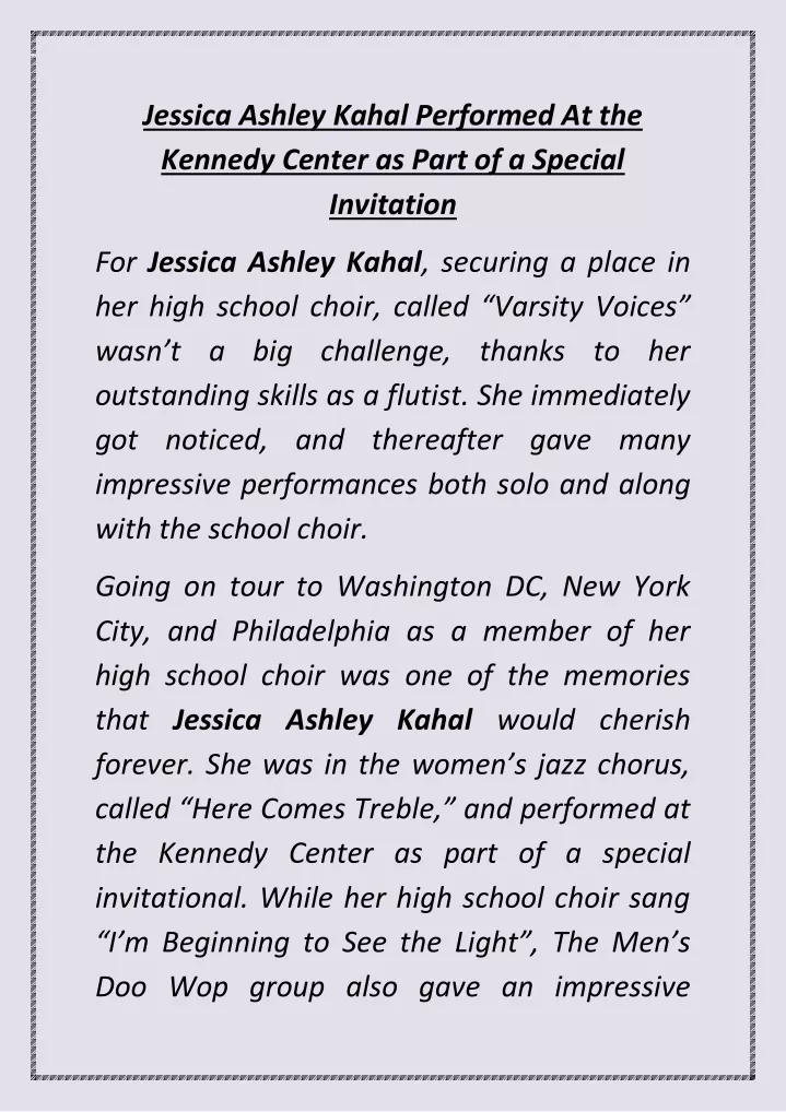 jessica ashley kahal performed at the kennedy