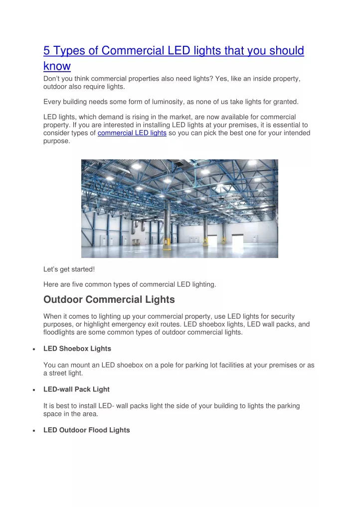 5 types of commercial led lights that you should