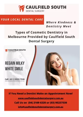 Types of Cosmetic Dentistry in Melbourne Provided by Caulfield South Dental Surgery