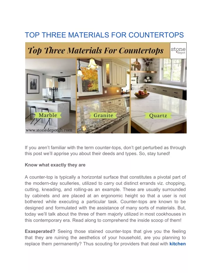 top three materials for countertops