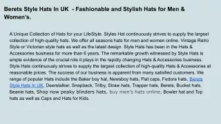 Berets Style Hats In UK  - Fashionable and Stylish Hats for Men & Women’s.