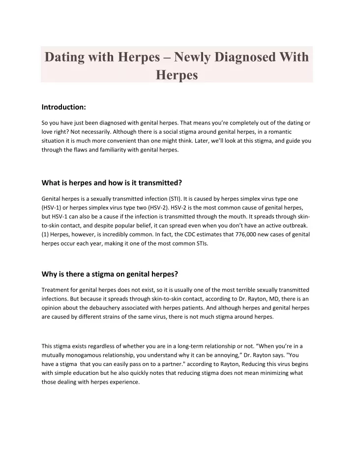 dating with herpes newly diagnosed with herpes