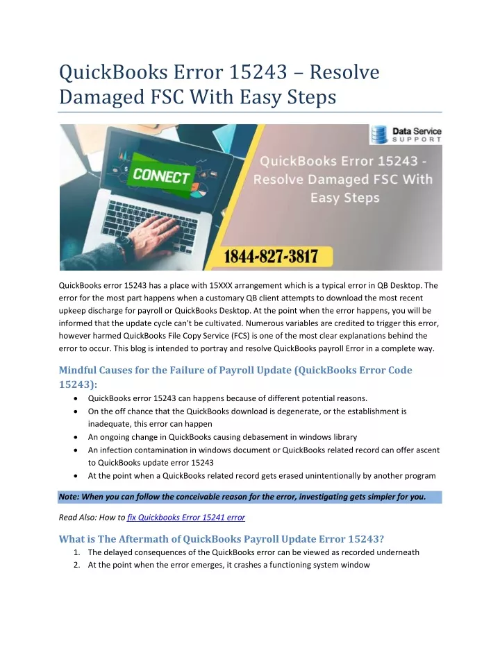 quickbooks error 15243 resolve damaged fsc with