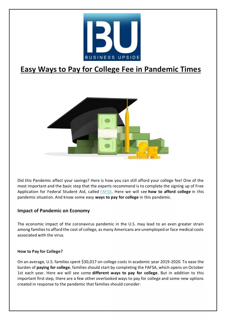 easy ways to pay for college fee in pandemic times