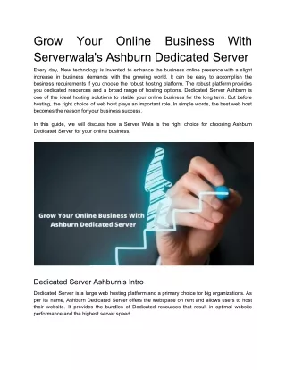 Grow Your Online Business With Ashburn Dedicated Server - Serverwala