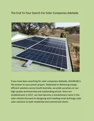 The End To Your Search For Solar Companies Adelaide