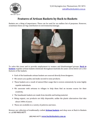 Features of Artisan Baskets by Back to Baskets