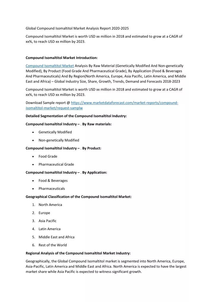 global compound isomaltitol market analysis